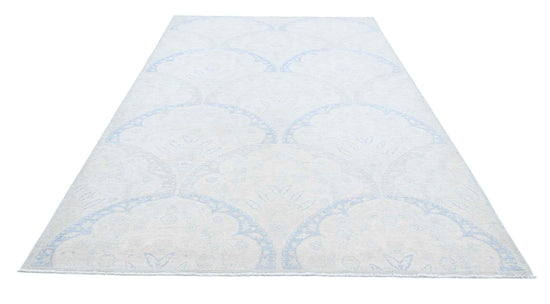 Transitional Hand Knotted Artemix Tabriz Wool Rug of Size 6'5'' X 11'11'' in Ivory and Blue Colors - Made in Afghanistan