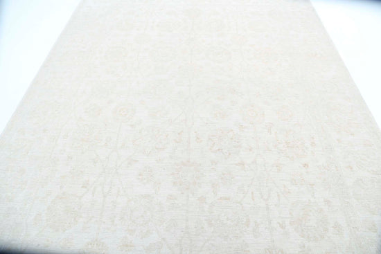 Traditional Hand Knotted Serenity Tabriz Wool Rug of Size 7'10'' X 9'11'' in Ivory and Ivory Colors - Made in Afghanistan