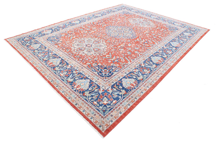 Traditional Hand Knotted Ziegler Tabriz Wool Rug of Size 9'0'' X 11'11'' in Red and Blue Colors - Made in Afghanistan