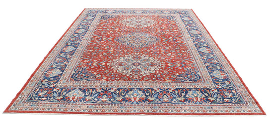 Traditional Hand Knotted Ziegler Tabriz Wool Rug of Size 9'0'' X 11'11'' in Red and Blue Colors - Made in Afghanistan