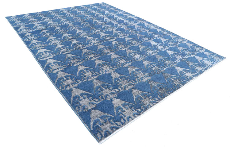 Transitional Hand Knotted Onyx Tabriz Wool Rug of Size 8'10'' X 11'9'' in Blue and Blue Colors - Made in Afghanistan