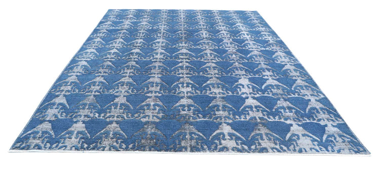 Transitional Hand Knotted Onyx Tabriz Wool Rug of Size 8'10'' X 11'9'' in Blue and Blue Colors - Made in Afghanistan