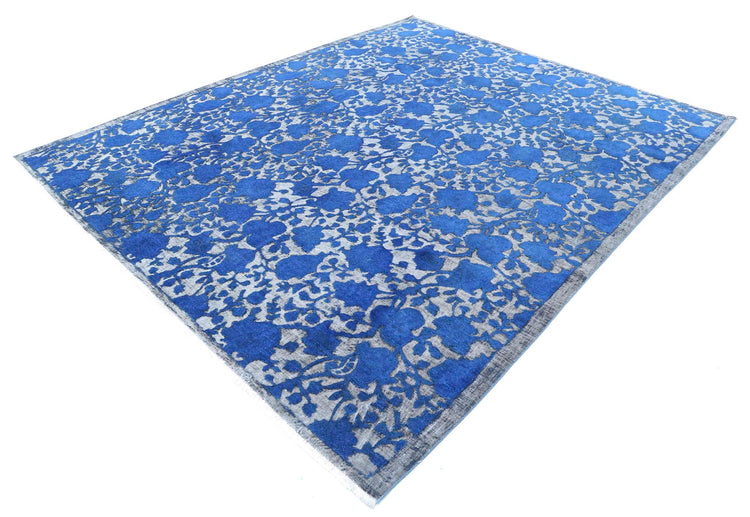 Transitional Hand Knotted Onyx Tabriz Wool Rug of Size 7'11'' X 9'8'' in Blue and Charcoal Colors - Made in Afghanistan