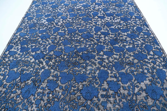 Transitional Hand Knotted Onyx Tabriz Wool Rug of Size 8'1'' X 10'2'' in Blue and Charcoal Colors - Made in Afghanistan