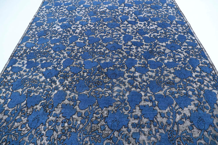 Transitional Hand Knotted Onyx Tabriz Wool Rug of Size 8'1'' X 10'2'' in Blue and Charcoal Colors - Made in Afghanistan