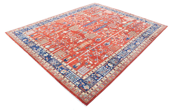 Traditional Hand Knotted Bakshaish Tabriz Wool Rug of Size 7'9'' X 9'8'' in Rust and Blue Colors - Made in Afghanistan
