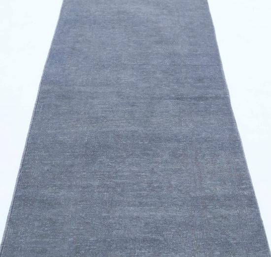 Transitional Hand Knotted Overdyed Tabriz Wool Rug of Size 2'8'' X 8'3'' in Grey and Grey Colors - Made in Afghanistan