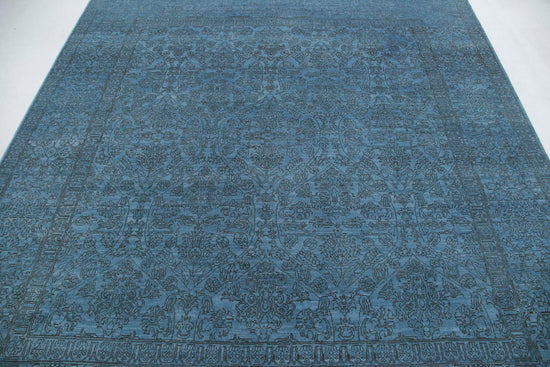 Transitional Hand Knotted Overdyed Tabriz Wool Rug of Size 7'9'' X 8'5'' in Blue and Blue Colors - Made in Afghanistan