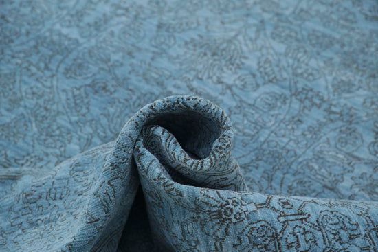 Transitional Hand Knotted Overdyed Tabriz Wool Rug of Size 7'9'' X 8'5'' in Blue and Blue Colors - Made in Afghanistan