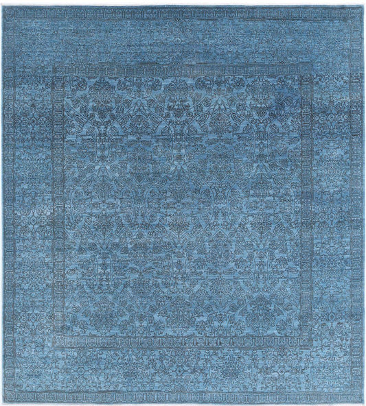 Transitional Hand Knotted Overdyed Tabriz Wool Rug of Size 7'9'' X 8'5'' in Blue and Blue Colors - Made in Afghanistan