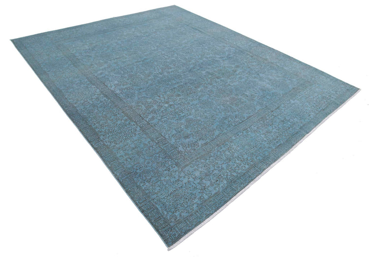 Transitional Hand Knotted Overdyed Tabriz Wool Rug of Size 8'0'' X 9'8'' in Blue and Blue Colors - Made in Afghanistan