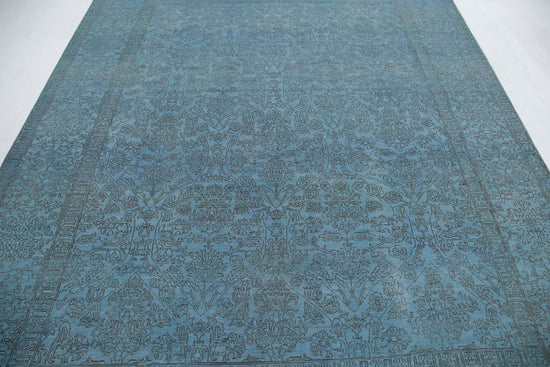 Transitional Hand Knotted Overdyed Tabriz Wool Rug of Size 8'0'' X 9'8'' in Blue and Blue Colors - Made in Afghanistan