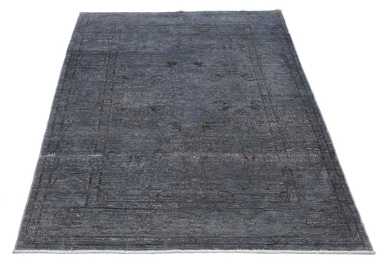 Transitional Hand Knotted Overdyed Tabriz Wool Rug of Size 3'11'' X 5'8'' in Grey and Grey Colors - Made in Afghanistan