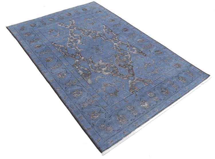 Transitional Hand Knotted Onyx Tabriz Wool Rug of Size 4'1'' X 6'1'' in Grey and Grey Colors - Made in Afghanistan