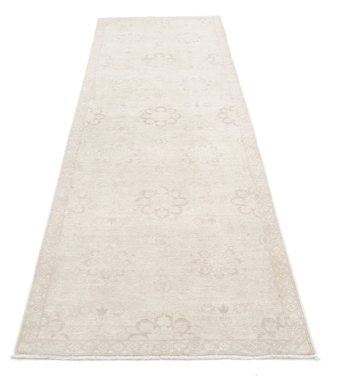 Traditional Hand Knotted Serenity Tabriz Wool Rug of Size 3'0'' X 9'10'' in Ivory and Grey Colors - Made in Afghanistan