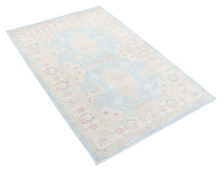Traditional Hand Knotted Serenity Tabriz Wool Rug of Size 3'2'' X 4'9'' in Blue and Ivory Colors - Made in Afghanistan