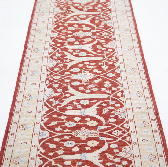 Traditional Hand Knotted Ziegler Tabriz Wool Rug of Size 2'5'' X 10'0'' in Red and Gold Colors - Made in Afghanistan