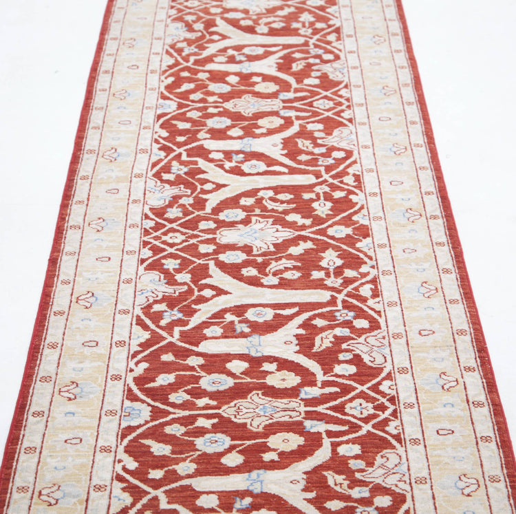 Traditional Hand Knotted Ziegler Tabriz Wool Rug of Size 2'5'' X 10'0'' in Red and Gold Colors - Made in Afghanistan