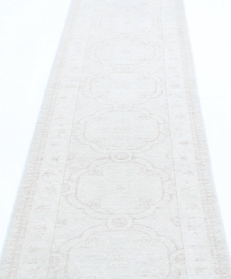 Traditional Hand Knotted Serenity Tabriz Wool Rug of Size 2'4'' X 10'0'' in Ivory and Grey Colors - Made in Afghanistan