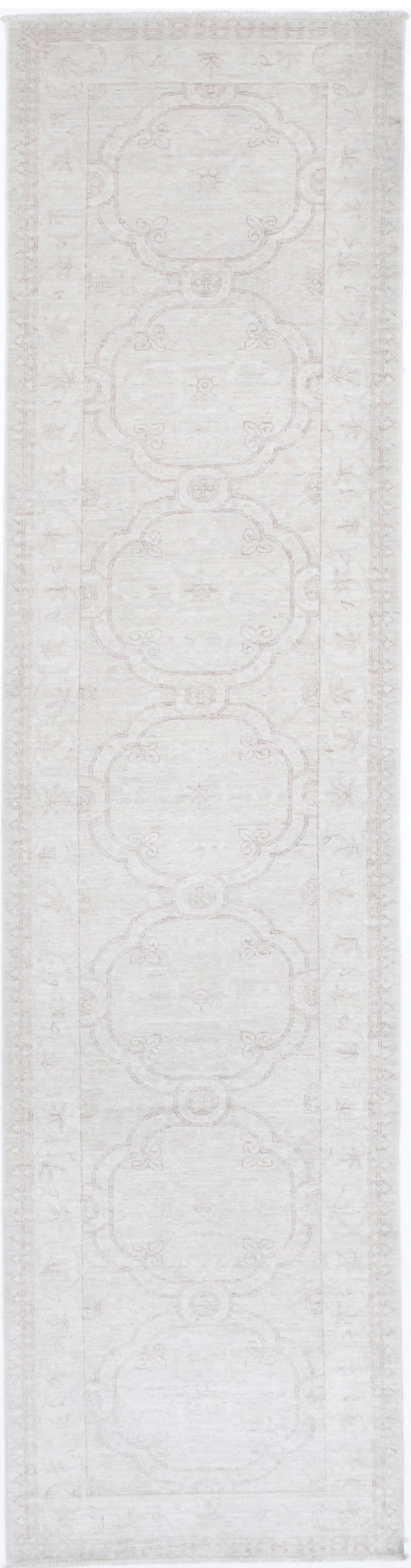 Traditional Hand Knotted Serenity Tabriz Wool Rug of Size 2'4'' X 10'0'' in Ivory and Grey Colors - Made in Afghanistan