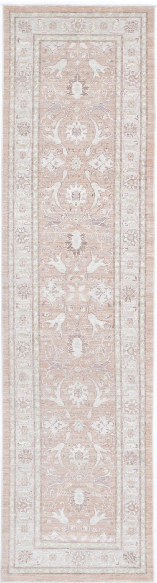 Traditional Hand Knotted Serenity Tabriz Wool Rug of Size 2'4'' X 9'8'' in Peach and Grey Colors - Made in Afghanistan