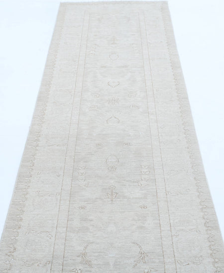 Traditional Hand Knotted Serenity Tabriz Wool Rug of Size 2'6'' X 8'10'' in Ivory and Taupe Colors - Made in Afghanistan
