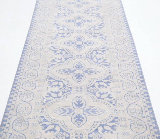 Traditional Hand Knotted Serenity Tabriz Wool Rug of Size 2'11'' X 9'10'' in Blue and Ivory Colors - Made in Afghanistan