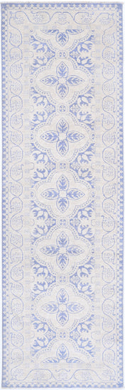 Traditional Hand Knotted Serenity Tabriz Wool Rug of Size 2'11'' X 9'10'' in Blue and Ivory Colors - Made in Afghanistan