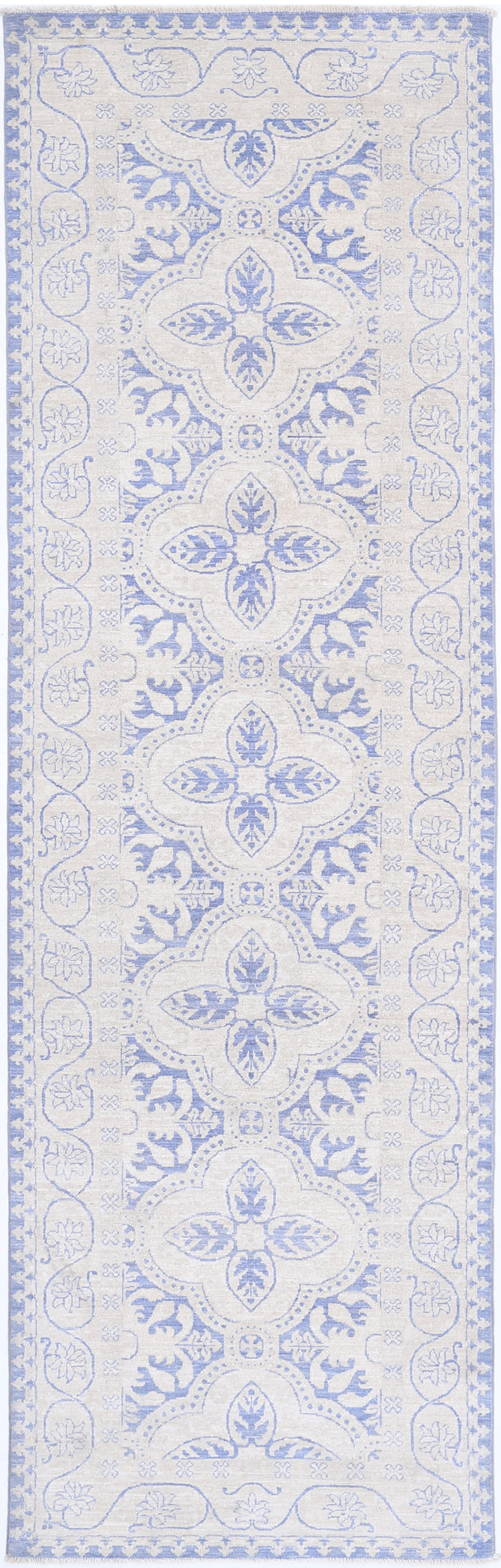 Traditional Hand Knotted Serenity Tabriz Wool Rug of Size 2'11'' X 9'10'' in Blue and Ivory Colors - Made in Afghanistan