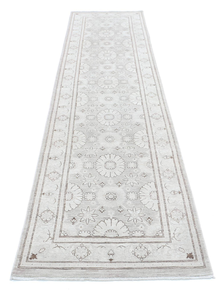 Traditional Hand Knotted Serenity Tabriz Wool Rug of Size 2'8'' X 11'2'' in Grey and Ivory Colors - Made in Afghanistan