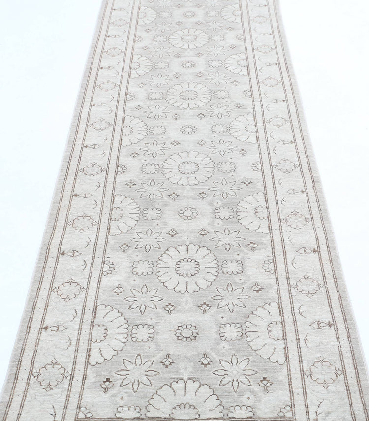 Traditional Hand Knotted Serenity Tabriz Wool Rug of Size 2'8'' X 11'2'' in Grey and Ivory Colors - Made in Afghanistan
