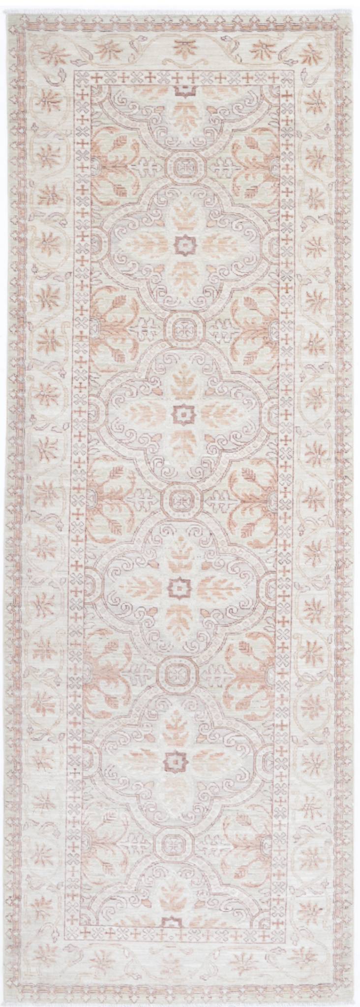 Traditional Hand Knotted Serenity Tabriz Wool Rug of Size 3'0'' X 9'2'' in Green and Taupe Colors - Made in Afghanistan