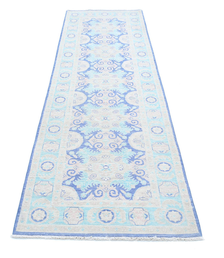 Traditional Hand Knotted Serenity Tabriz Wool Rug of Size 2'7'' X 9'6'' in Blue and Teal Colors - Made in Afghanistan