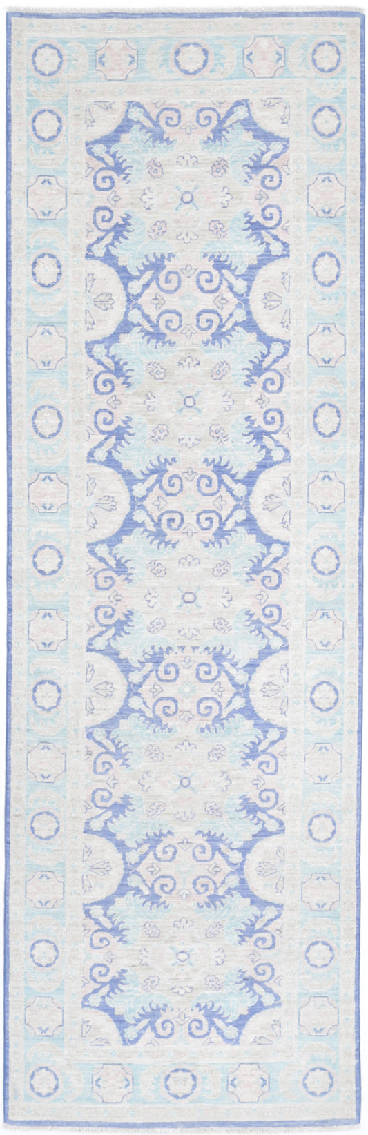Traditional Hand Knotted Serenity Tabriz Wool Rug of Size 2'7'' X 9'6'' in Blue and Teal Colors - Made in Afghanistan
