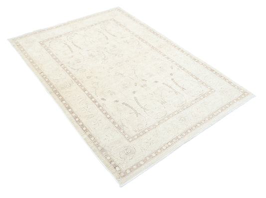 Traditional Hand Knotted Serenity Tabriz Wool Rug of Size 4'4'' X 6'1'' in Ivory and Ivory Colors - Made in Afghanistan
