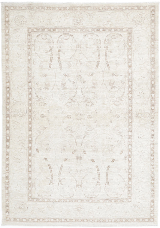 Traditional Hand Knotted Serenity Tabriz Wool Rug of Size 4'4'' X 6'1'' in Ivory and Ivory Colors - Made in Afghanistan