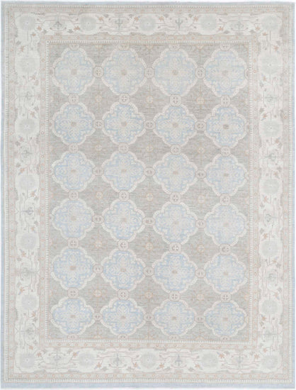 Traditional Hand Knotted Serenity Tabriz Wool Rug of Size 8'9'' X 11'6'' in Blue and Ivory Colors - Made in Afghanistan