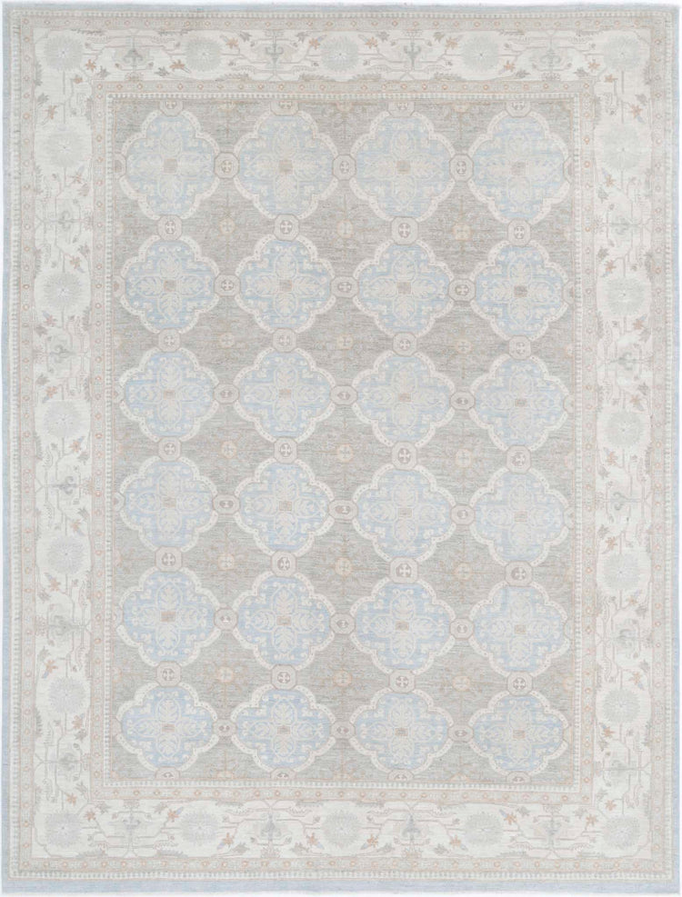 Traditional Hand Knotted Serenity Tabriz Wool Rug of Size 8'9'' X 11'6'' in Blue and Ivory Colors - Made in Afghanistan