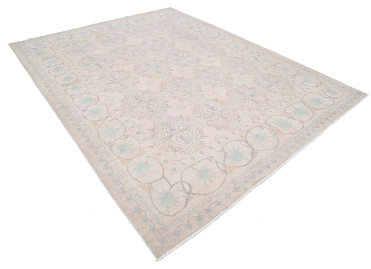 Traditional Hand Knotted Serenity Tabriz Wool Rug of Size 7'10'' X 10'0'' in Ivory and Lilac Colors - Made in Afghanistan