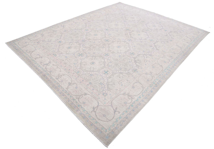 Traditional Hand Knotted Serenity Tabriz Wool Rug of Size 7'10'' X 10'0'' in Ivory and Lilac Colors - Made in Afghanistan