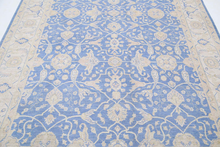 Traditional Hand Knotted Ziegler Tabriz Wool Rug of Size 6'7'' X 9'6'' in Blue and Ivory Colors - Made in Afghanistan
