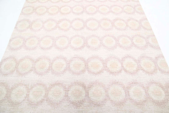 Transitional Hand Knotted Artemix Tabriz Wool Rug of Size 6'1'' X 8'7'' in Ivory and Taupe Colors - Made in Afghanistan