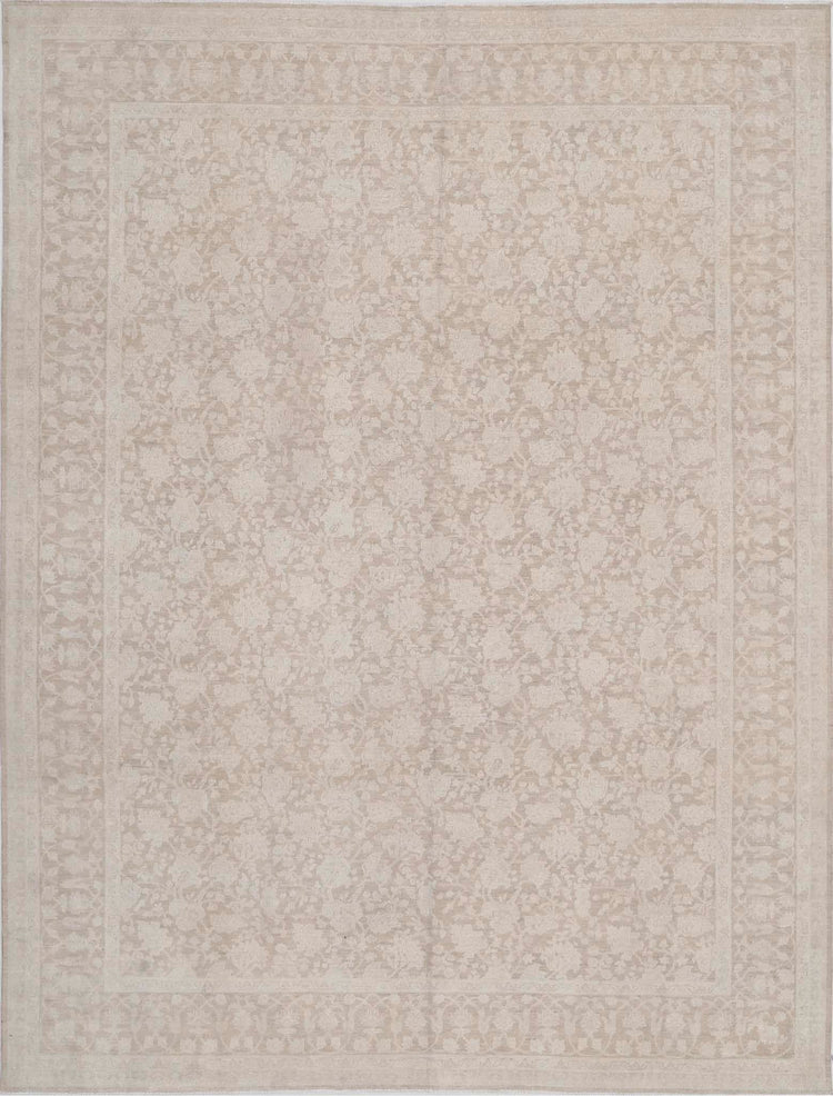 Traditional Hand Knotted Serenity Tabriz Wool Rug of Size 9'10'' X 12'10'' in Brown and Brown Colors - Made in Afghanistan