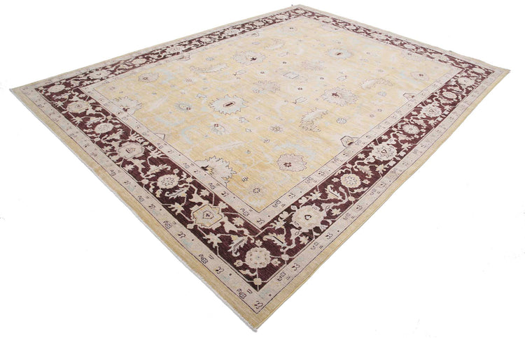 Traditional Hand Knotted Ziegler Tabriz Wool Rug of Size 8'11'' X 11'10'' in Gold and Brown Colors - Made in Afghanistan