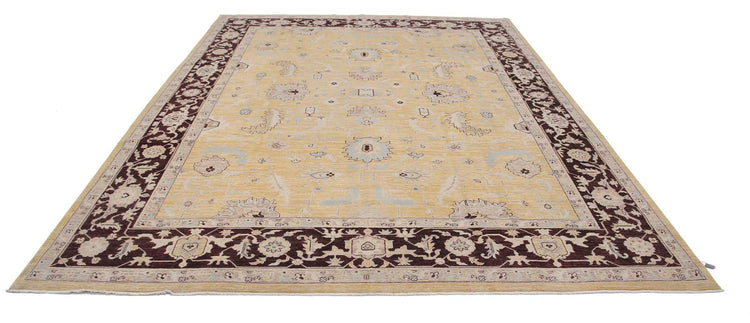Traditional Hand Knotted Ziegler Tabriz Wool Rug of Size 8'11'' X 11'10'' in Gold and Brown Colors - Made in Afghanistan