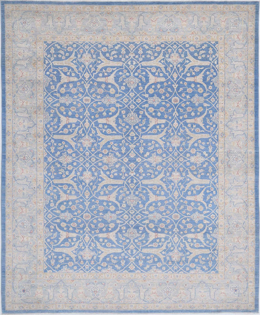 Traditional Hand Knotted Ziegler Tabriz Wool Rug of Size 7'7'' X 9'3'' in Blue and Blue Colors - Made in Afghanistan