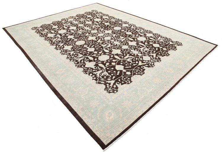 Traditional Hand Knotted Serenity Tabriz Wool Rug of Size 8'10'' X 11'6'' in Brown and Blue Colors - Made in Afghanistan