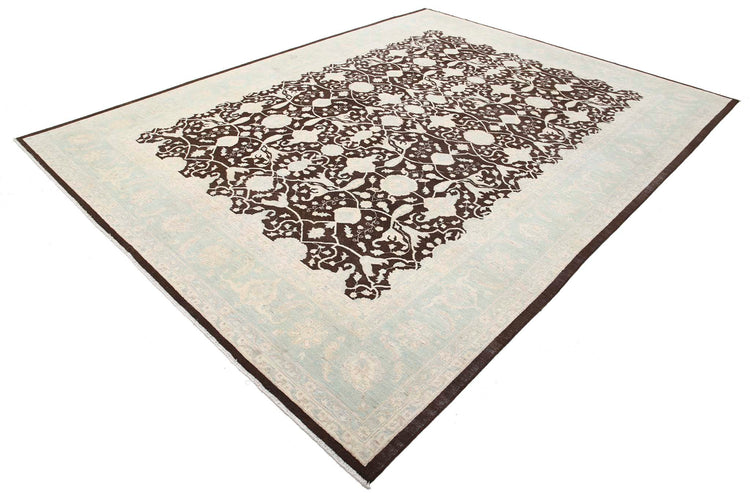 Traditional Hand Knotted Serenity Tabriz Wool Rug of Size 8'10'' X 11'6'' in Brown and Blue Colors - Made in Afghanistan