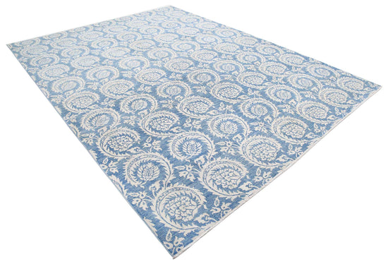 Transitional Hand Knotted Artemix Tabriz Wool Rug of Size 8'9'' X 11'5'' in Blue and Ivory Colors - Made in Afghanistan