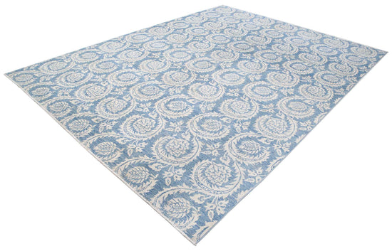Transitional Hand Knotted Artemix Tabriz Wool Rug of Size 8'9'' X 11'5'' in Blue and Ivory Colors - Made in Afghanistan